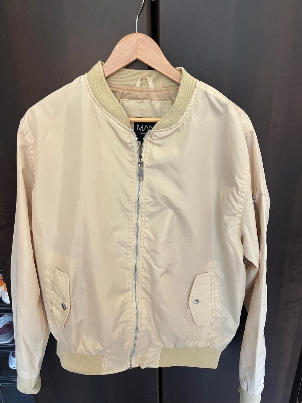 Man Beige Bomber Jacket
